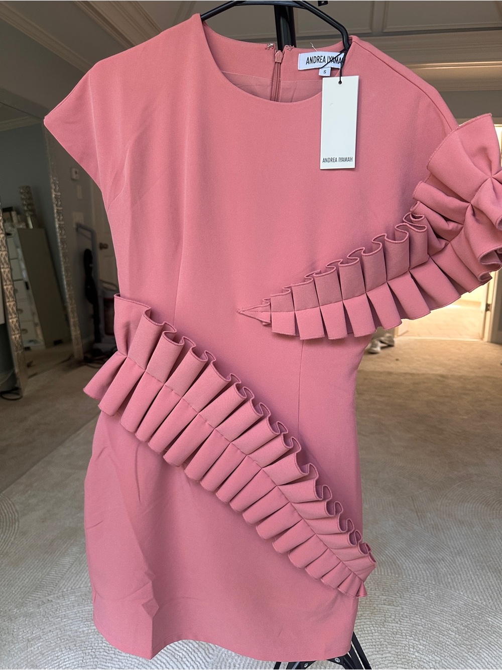 Andrea Iyamah Dusty Pink Ruffle Mini Dress